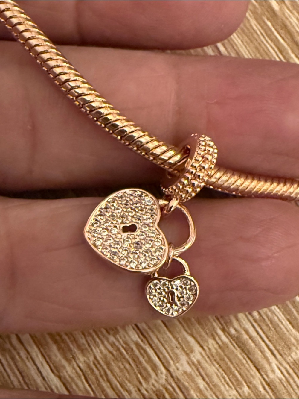 Rose Gold Heart Lock Charm Bracelet Pendant